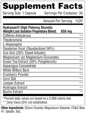 Metabolic Nutrition - Hydravax, Fast Acting Diuretic (30 Caps) - Eva's Supplements